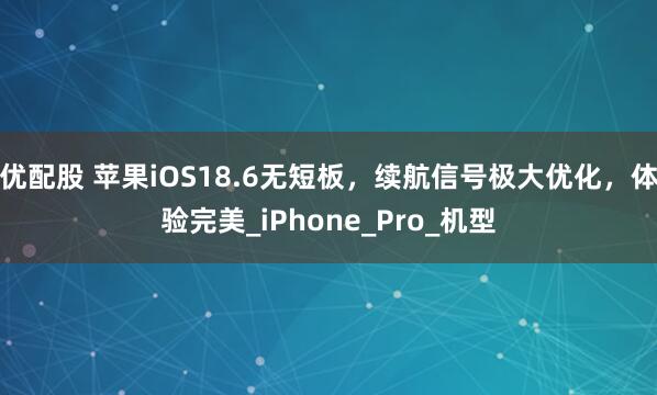 优配股 苹果iOS18.6无短板，续航信号极大优化，体验完美_iPhone_Pro_机型